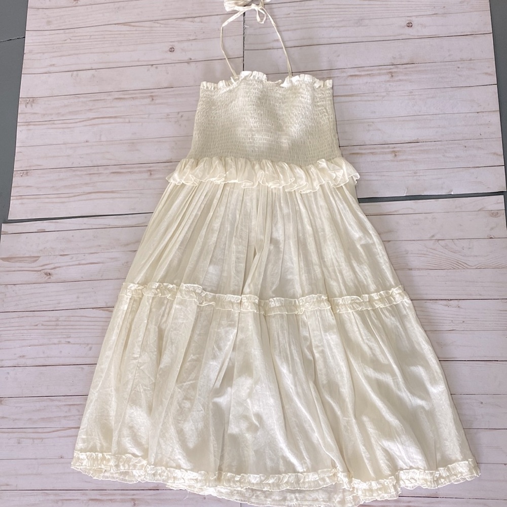 Boho ivory white beach swim coverup tiered dress medium